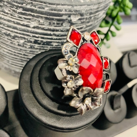 Red with Silver Adjustable Big Ring - Picture 2 of 4